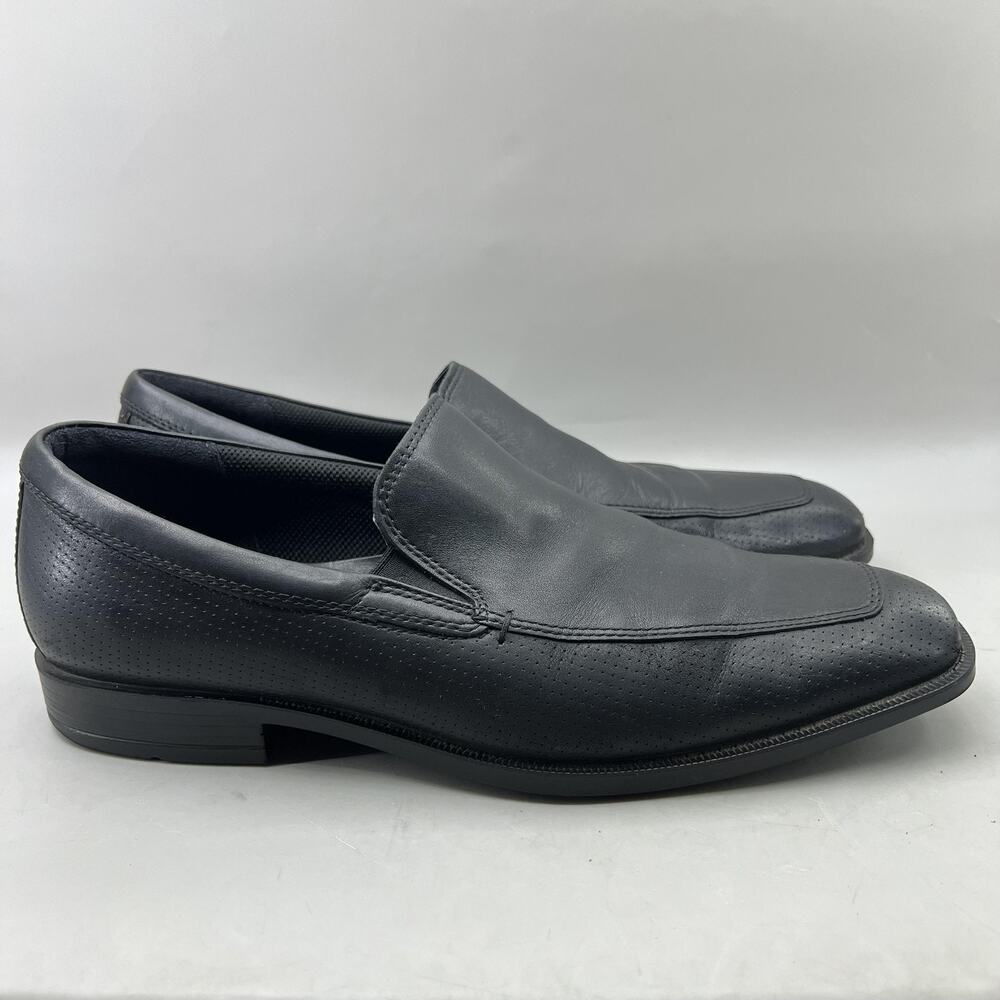 ECCO Edinburgh Dress Loafers Men Size 9 Black Leather Square Toe Comfort Shoes